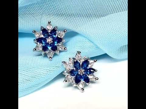 Video of a pair of Blue round marquise cluster earrings cubic zirconia sterling silver