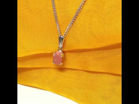 Video of a Real coral sterling silver oval pendant necklace with chain