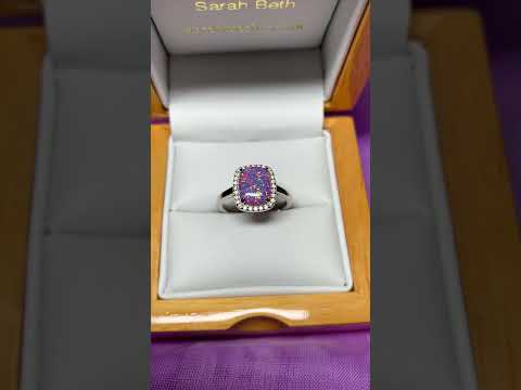 Purple opal ring cluster square sterling silver cubic zirconia