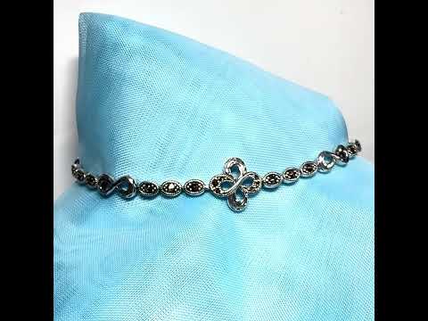 Real marcasite sterling silver bracelet open oval and infinity shaped