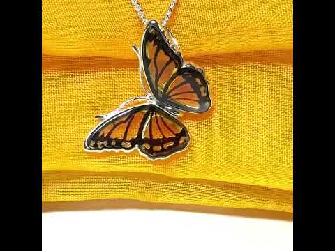 Real Amber Sterling Silver Butterfly Shaped Necklace Pendant