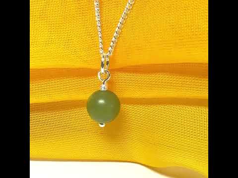 Small round green real gypsum necklace ball shaped pendant with chain 8.5 mm