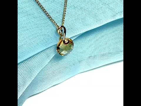  Yellow real citrine yellow gold necklace faceted round designed pendant with chain