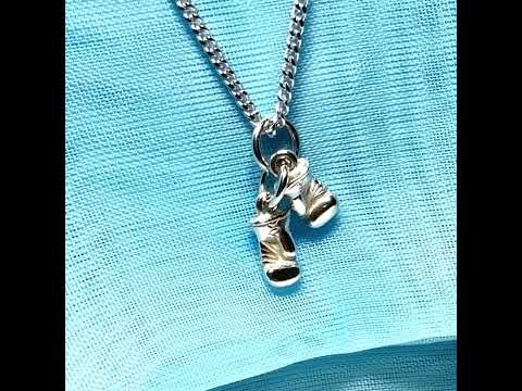 Pair Boxing gloves shaped solid small necklace sterling silver charm pendant