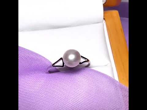Round real cultured single pearl ring with an open shoulder design white gold