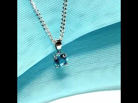 Real blue topaz round necklace white gold pendant