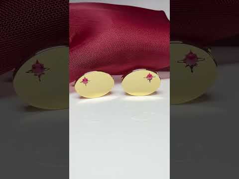 Real ruby oval shaped cufflinks gold plated