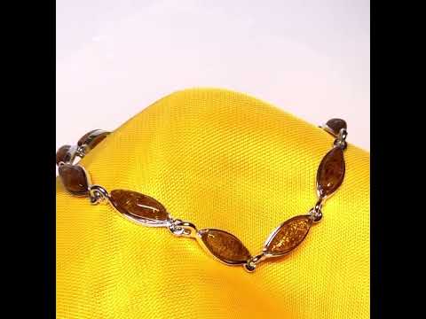 Video of a real amber set bracelet marquise shape sterling silver bracelet
