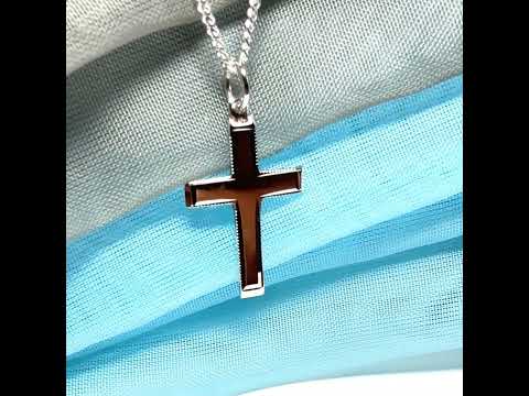 Sterling silver solid beaded edged cross with chain
