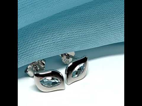 Real blue topaz petite pair of earrings fancy marquise shaped stones