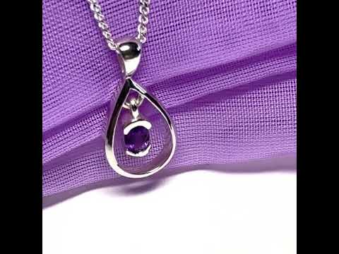 Real oval amethyst necklace sterling silver open pear shaped pendant