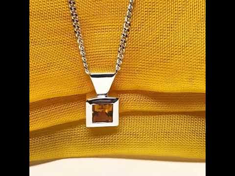 Real yellow citrine square shaped sterling silver necklace