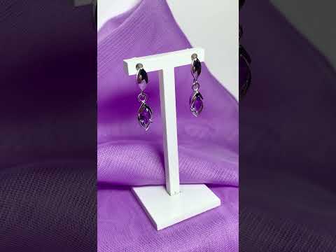 Purple real amethyst sterling silver marquise drop earrings