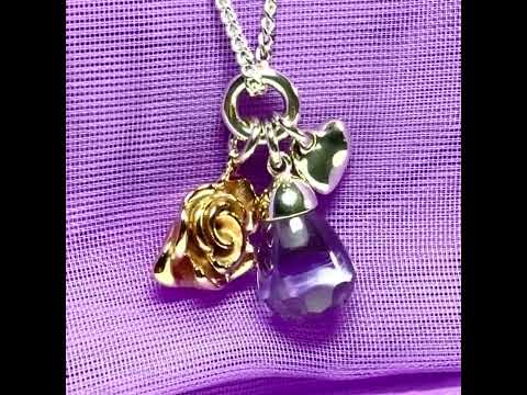 Sterling silver ladies necklace purple drop rose pendant design with chain