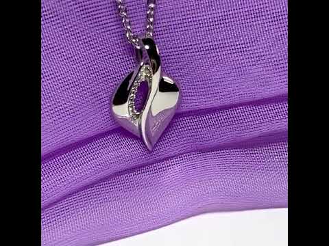 Sterling silver necklace swirl teardrop shaped cubic zirconia pendant