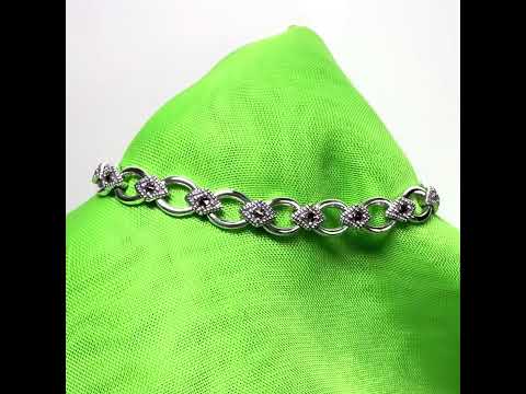 Real marcasite sterling silver bracelet open oval and diamond shaped