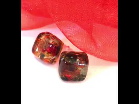 Video of a pair of red square stud Real Genuine Murano glass stud earrings