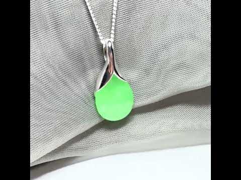 Real green jade necklace in a teardrop or pear shaped, a simply stunning pendant