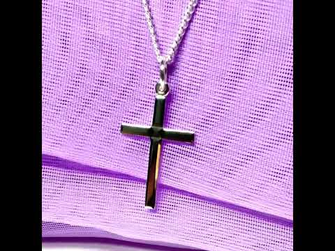 Sterling silver plain cross diamond cut with chain