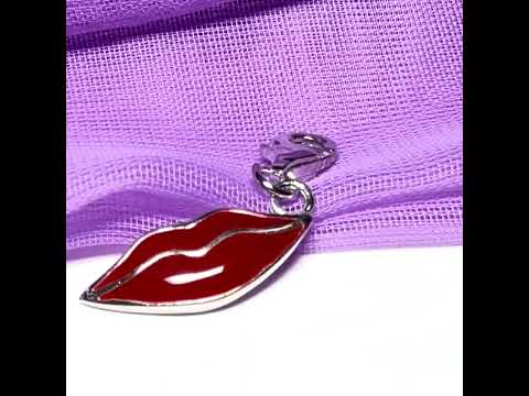 Video of Red lush lips sterling silver charm