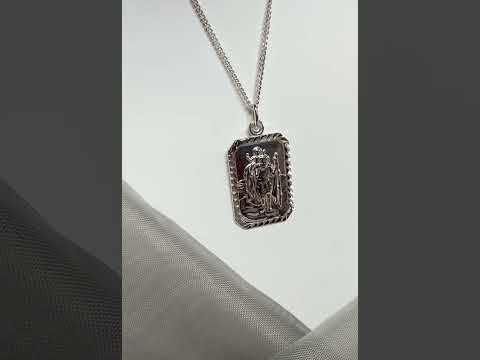 Video of a Men’s large solid sterling silver octagonal rectangle shaped St. Christopher