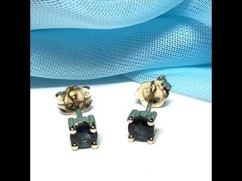 Real blue sapphire earrings round yellow gold stud claw set, simply beautiful sapphires