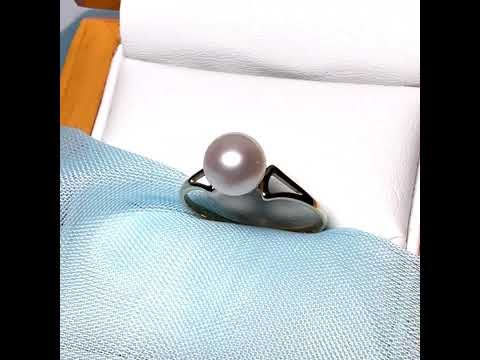 Video of a Round real cultured single pearl ring with an open shoulder design yellow gold