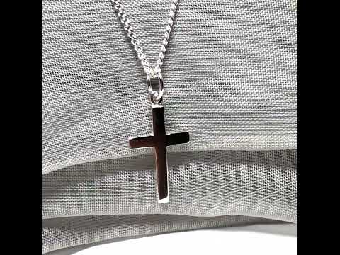 Sterling silver plain polished cross flat design with a chain