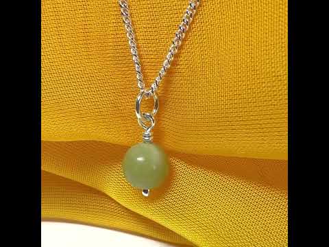 Small round real green jade necklace ball shaped pendant with chain 8.5 mm