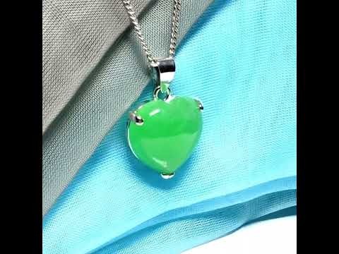 A real green jade necklace heart shaped sterling silver with chain