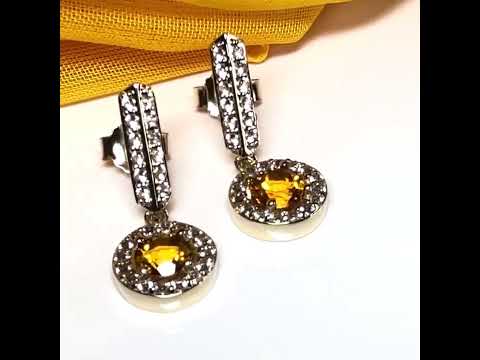 Round cluster round shaped drop earrings with a real citrine stone sterling silver gilt