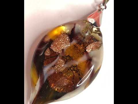 Necklace real Murano glass copper coloured oval leaf shaped pendant with chain