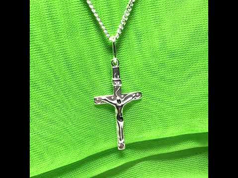 Solid sterling silver crucifix cross necklace including chain