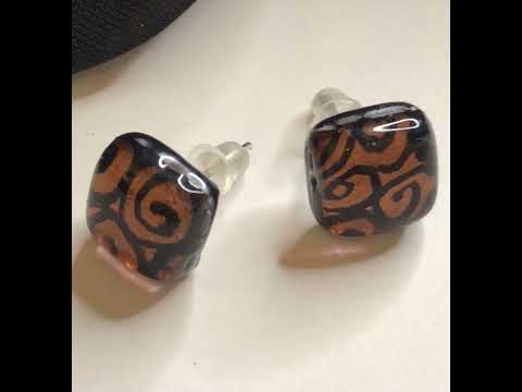 Video of a pair of Gold and black square stud Real Genuine Murano glass stud earrings