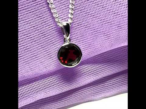 Red real garnet round necklace silver necklace smooth rub over pendant