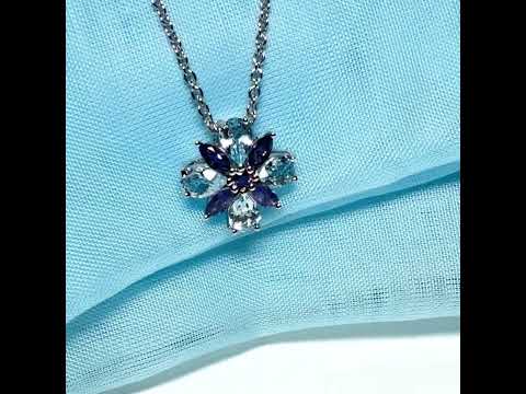 Video of a necklace real amethyst and real blue topaz fancy spray pendant