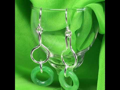 Green Jade Silver Round Double Drop Earrings