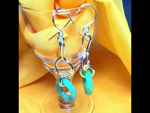 A round real green jade sterling silver dangling dropped earrings, simply gorgeous pair of earrings