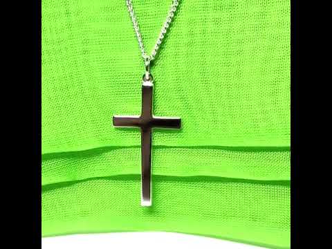 Video of a Solid cross highly polished plain design with chain sterling silver