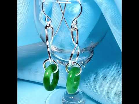 Real green jade sterling silver round drop earrings