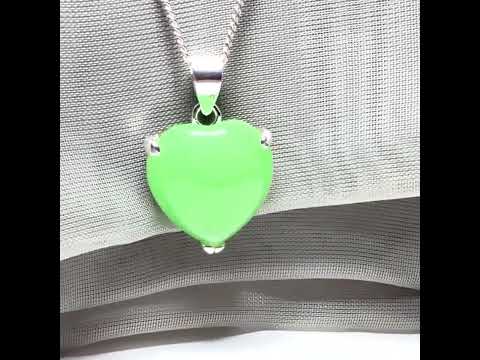 Real green jade necklace heart shaped sterling silver with chain included