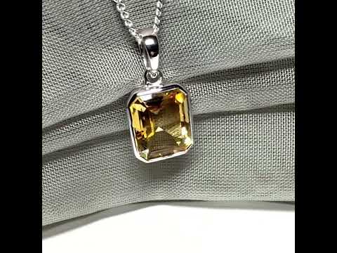 Video of a real citrine necklace sterling silver rectangle shaped pendant with chain