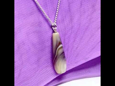 Grey purple agate tear drop necklace sterling silver pendant