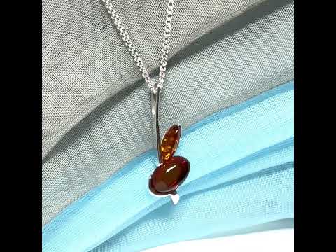 Sterling silver real amber shape necklace double pendant