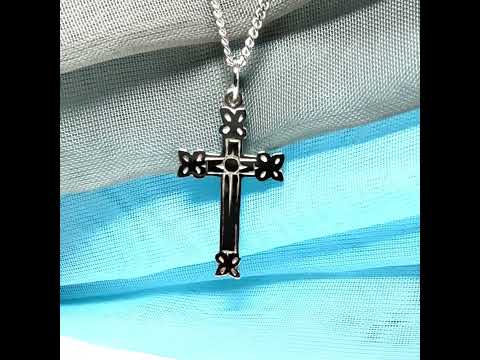 Sterling silver fancy solid patterned cross and chain