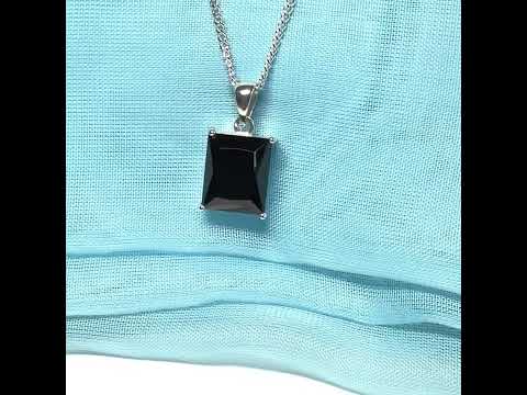Square rectangle shaped necklace black cubic zirconia sterling silver