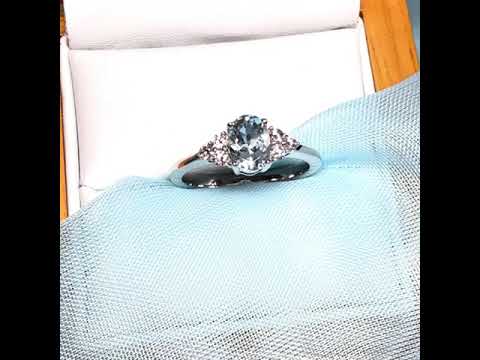 Real aquamarine ring and diamond white gold fancy dress