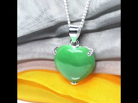 Silver Green Jade Necklace Heart Shaped