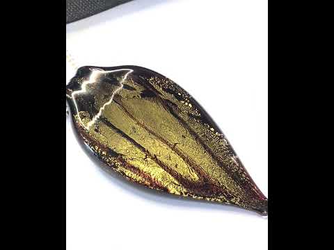 Video of a Small Black And Gold Coloured Real Murano Glass Leaf Shaped Pendant