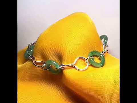 Real green jade bracelet round circle sterling silver twisted design